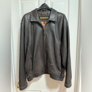 Andrew Marc New York Mens Leather Jacket Brown Bomber Full Zip XL Butter Soft